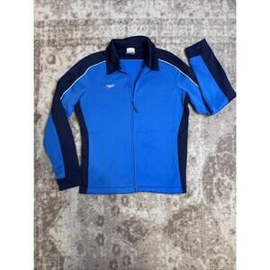 Speedo Jacket Men's Track Coat Blue Black Collared Zip Pockets Logo Size S